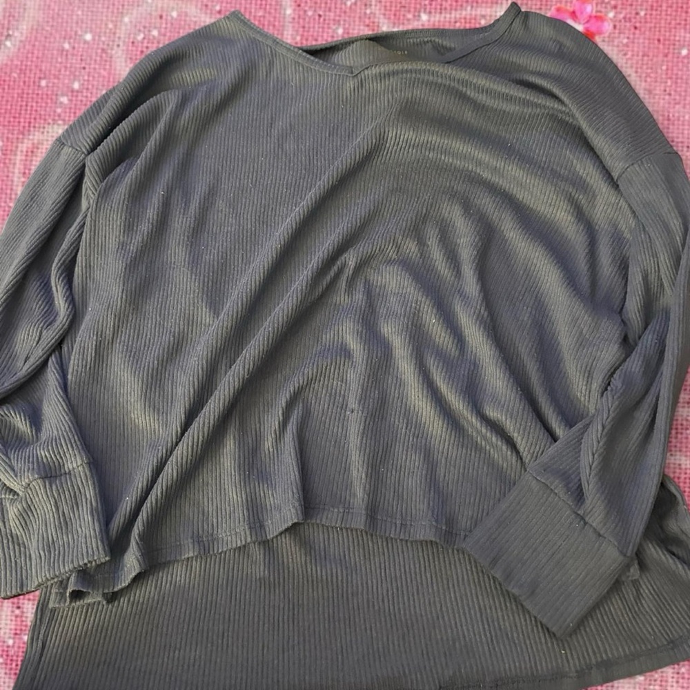 American Eagle Outfitters Long Sleeve Ribbed Top - blue